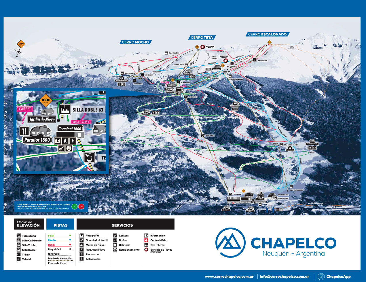 Mapa de pistas y medios de elevaci&oacute;n de Chapelco